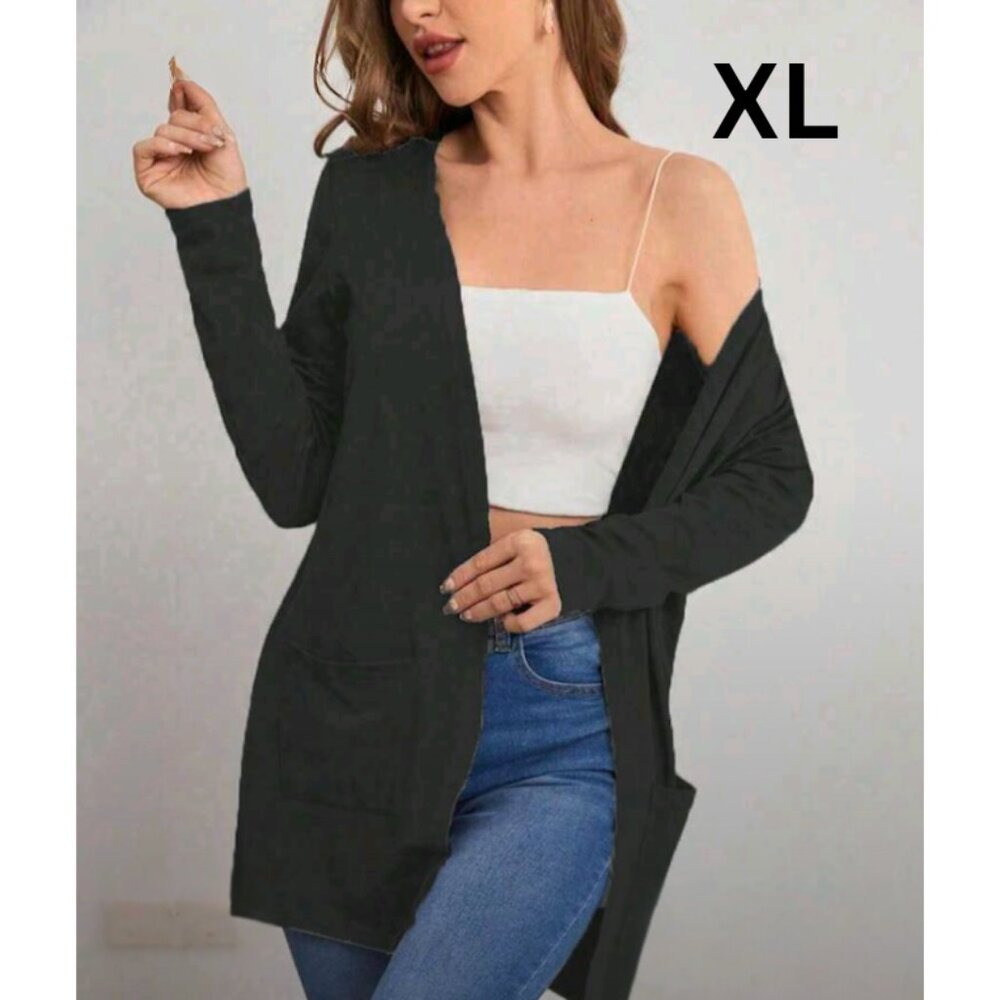 SHEIN Dark Gray Open Front Cardigan